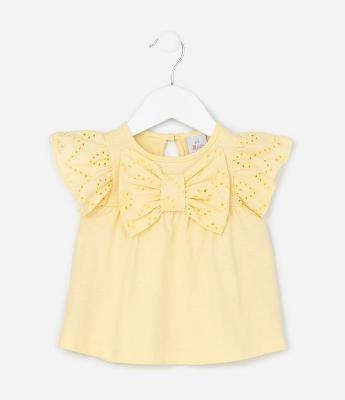 Blusa Bata Infantil com Laço - Tam 3 a 18 Meses