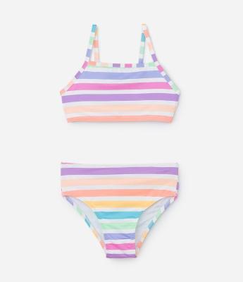 Biquíni Infantil com Proteção UV e Estampa Listrada - Tam 5 a 14 Anos