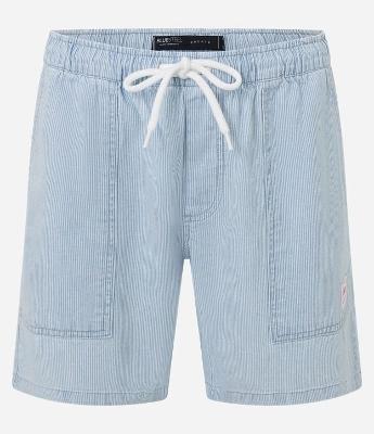 Bermuda Regular em Jeans com Cós Elástico e Estampa Listrada