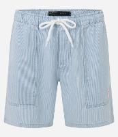 Bermuda Regular em Jeans com Cós Elástico e Estampa Listrada - 1