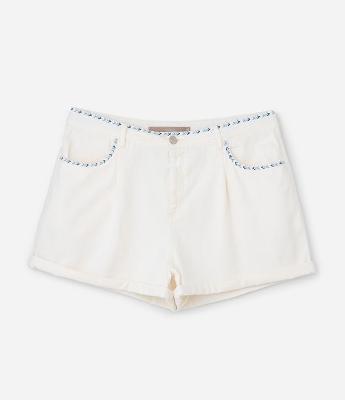Short Mom em Sarja com Bordado Contrastante e Barra Dobrada Curve & Plus Size