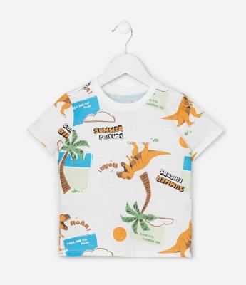 Camiseta Infantil com Estampa de Dinossauros  - Tam 1 a 6 Anos