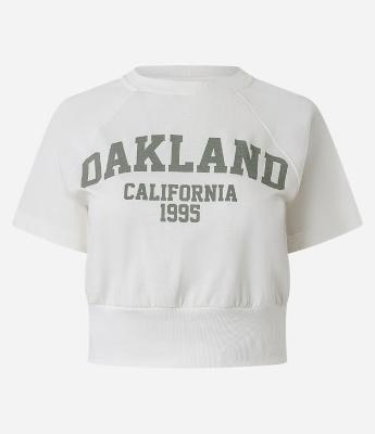 Blusa Cropped em Algodão com Estampa Lettering Oakland