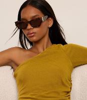 Óculos de Sol Gateado Quadrado com Hastes Largas e Estampa Tartaruga - 2