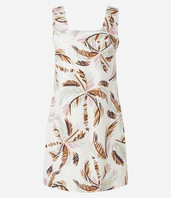 Vestido Curto em Viscolinho com Estampa Folhagem