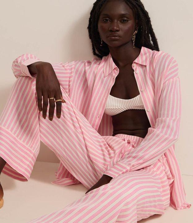 Camisa Alongada em Cambraia com Listras em Fio Tinto - 2