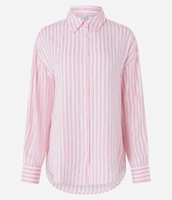 Camisa Alongada em Cambraia com Listras em Fio Tinto