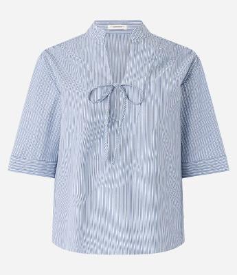 Blusa Listrada em Tricoline com Gola Padre