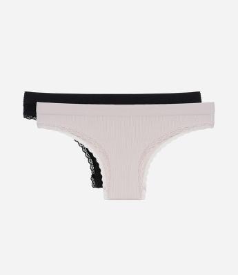 Kit 02 Calcinhas Biquíni Fio Seamless com Detalhe de Rendinha