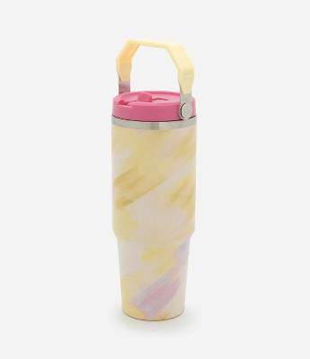 Garrafa Térmica em Metal com Estampa de Pinceladas e Alça 900ml