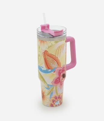 Copo Térmico em Metal com Estampa Tropical