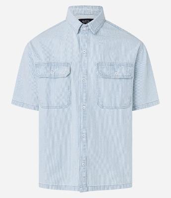 Camisa Boxy em Jeans com Estampa de Listras e Bolsos