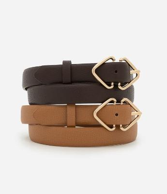 Kit 02 Cintos em Pu com Fivelas Triangulares