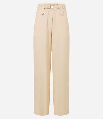 Calça Wide Leg Cintura Alta com Linho e Cinto Elástico