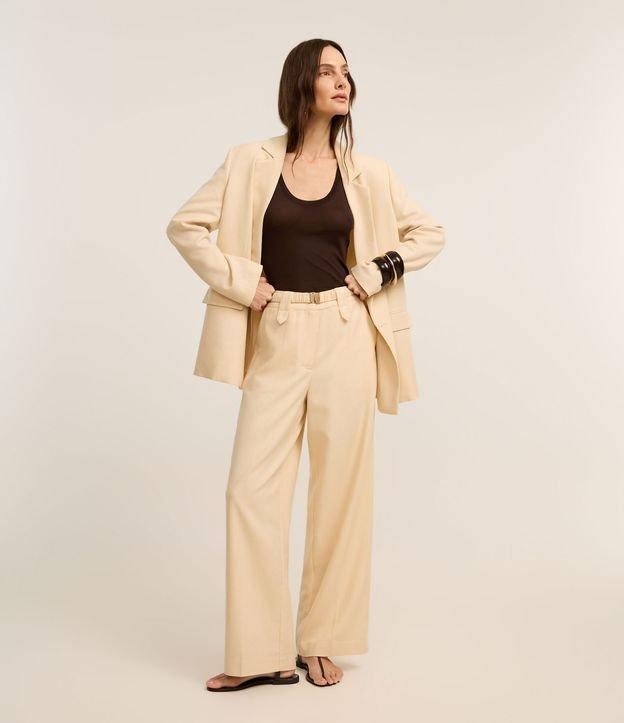 Calça Wide Leg Cintura Alta com Linho e Cinto Elástico - 2
