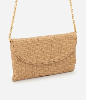 Bolsa Carteira Transversal Grande Textura Tressê com Tampa e Alça de Corrente Boho Romântico