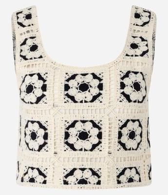 Blusa Curta em Tricô com Efeito Crochê Floral