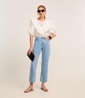 Cala Reta Cropped em Jeans com Bordados de Flores - 2