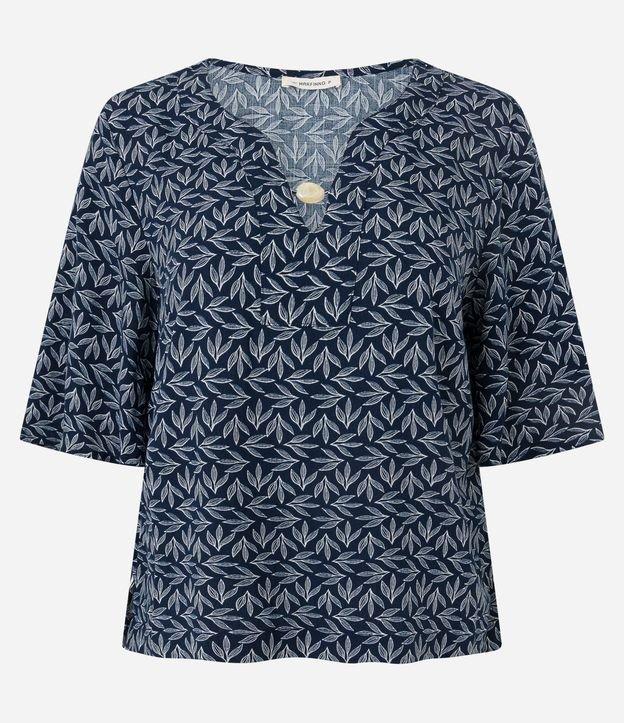 Blusa Bata em Viscose com Miçanga no Decote e Estampa Folhagem - 1