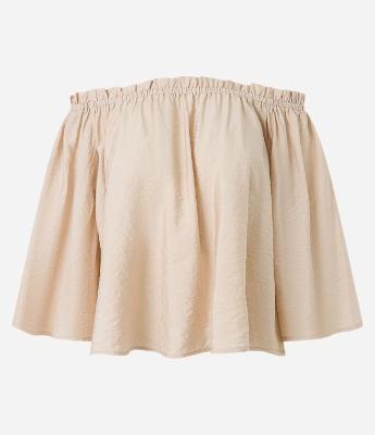 Blusa Ombro a Ombro em Voal com Manga Ampla