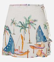 Saída de Praia Saia Curta em Viscolinho com Estampa de Jangadas - 1