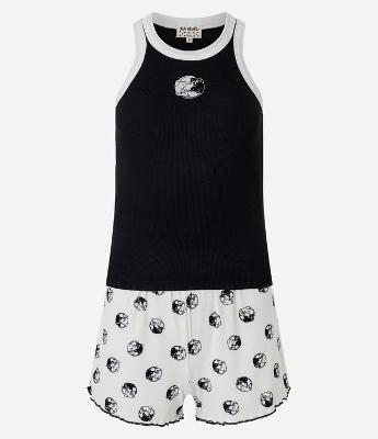 Pijama Short Doll em Ribana com Bordado de Gatinhos Yin Yang