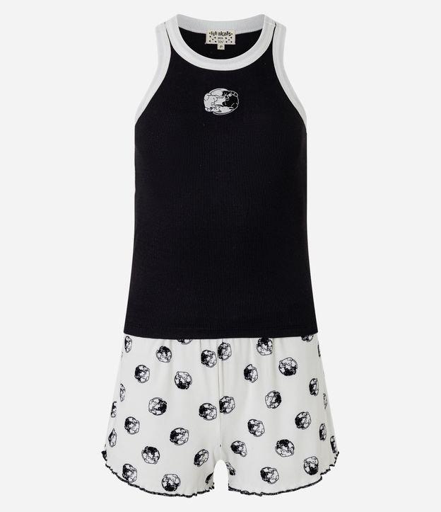 Pijama Short Doll em Ribana com Bordado de Gatinhos Yin Yang - 1