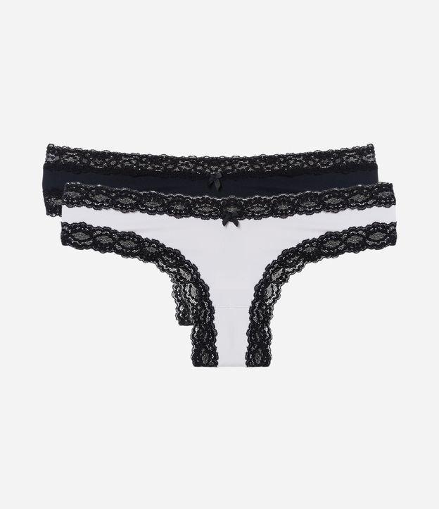 Kit 02 Calcinhas Biquíni Fio em Microfibra com Renda nas Cavas - 1