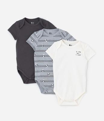 Kit 03 Bodies Infantis com Estampa de Panda - Tam 0 a 18 meses