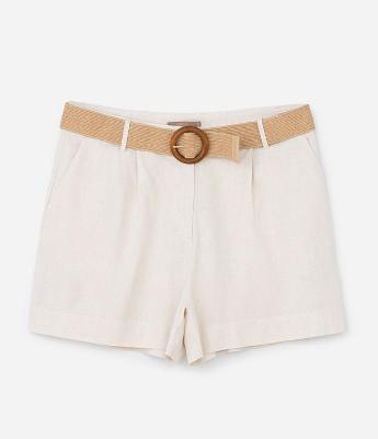 Short em Viscolinho com Cinto Efeito Ráfia Curve & Plus Size