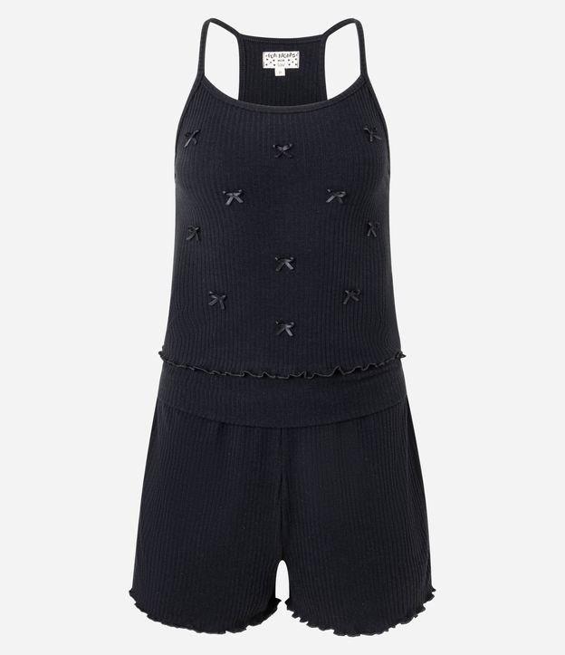 Pijama Short Doll em Ribana com Alcinha e Aplicação de Lacinhos - 1