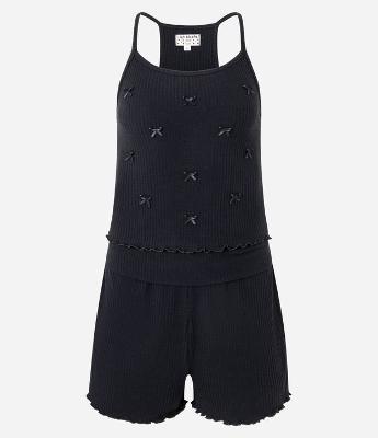 Pijama Short Doll em Ribana com Alcinha e Aplicação de Lacinhos