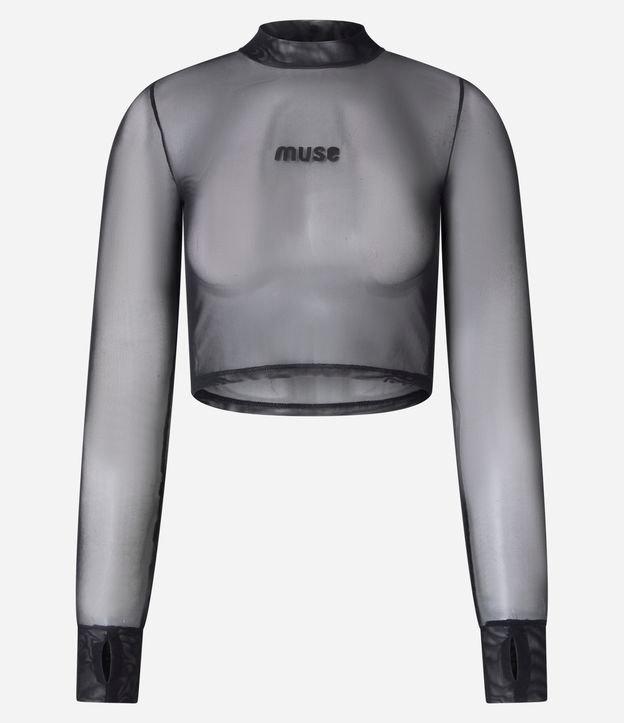 Blusa Esportiva em Tule com Golinha e Estampa Muse - 1