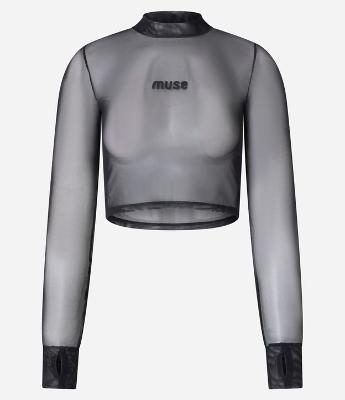 Blusa Esportiva em Tule com Golinha e Estampa Muse