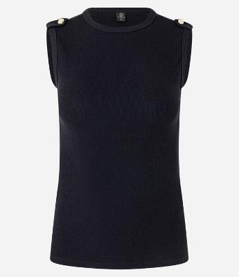 Blusa Canelada em Ribana com Botão e Faixa no Ombro