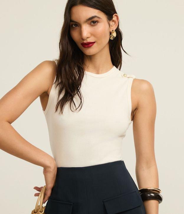 Blusa Canelada em Ribana com Botão e Faixa no Ombro - 1