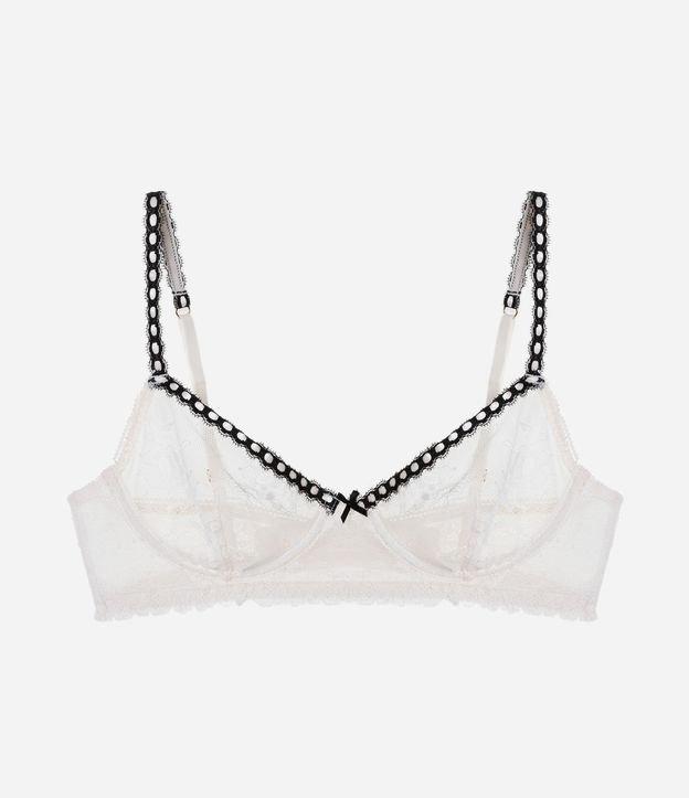 Sutiã Meia Taça sem Bojo em Laise Floral com Detalhe Contrastante - 1