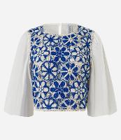 Blusa Cropped com Manga Bufante e Estampa Efeito Crochê Bicolor - 1