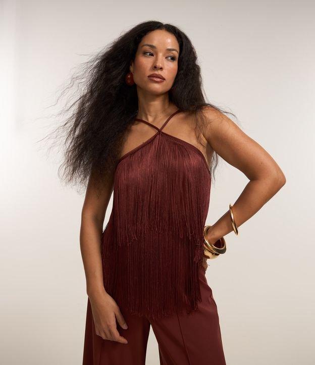Blusa Curta de Franjas com Decote Halter - 1