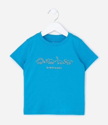 Camiseta Infantil com Estampa Relevo de Dinos - Tam 1 a 6 anos