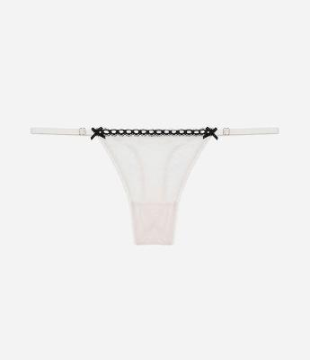 Calcinha String Fio em Laise Floral com Detalhe Contrastante