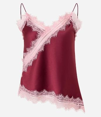 Blusa Alongada em Cetim com Alças Finas e Renda