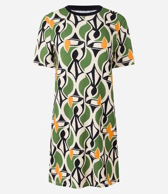 Vestido Curto T-shirt em Viscose com Estampa Geométrica