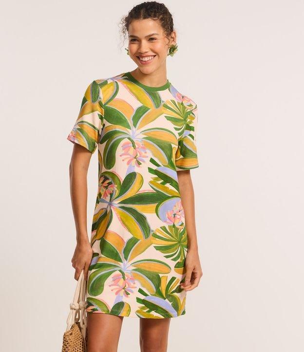 Vestido Curto T-shirt em Viscose com Estampa Tropical - 3