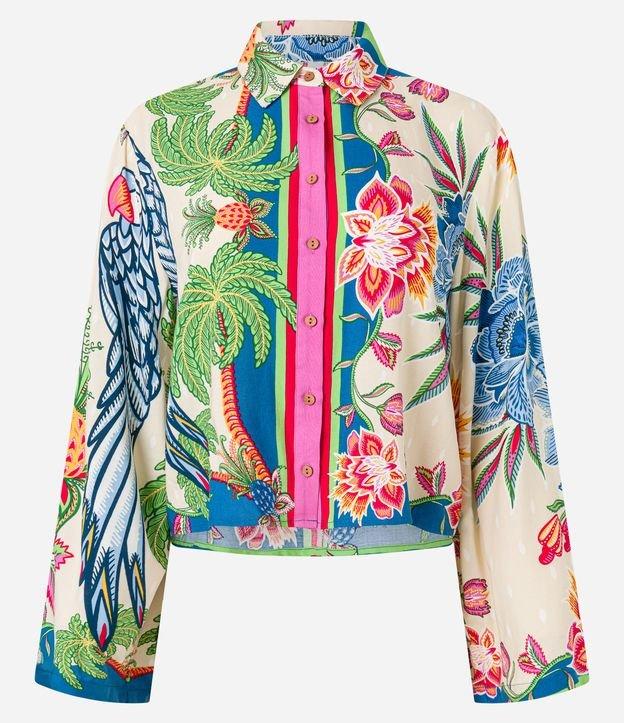 Camisa Curta com Estampa Tropical e Manga Sino - 1