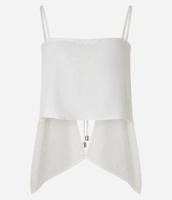 Saída de Praia Blusa Cropped em Viscolinho com Detalhe Estampado