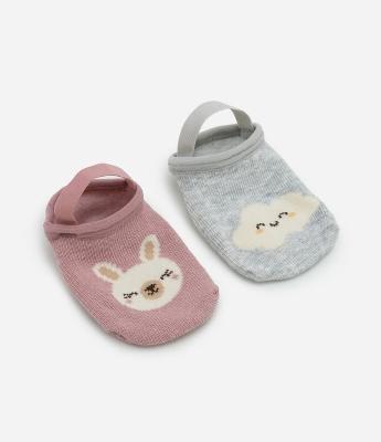 Kit 02 Meias Infantis Sapatilha com Antiderrapante Sol e Nuvem - Tam 0 a 12 meses