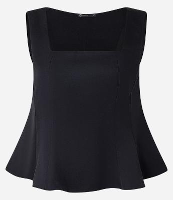 Blusa Peplum Alfaiatada em Crepe com Decote Quadrado
