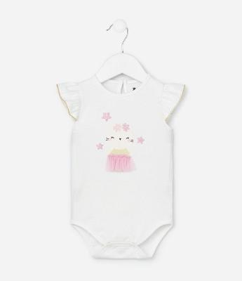 Body Infantil Gatinha com Saia de Tule - Tam 0 a 18 Meses
