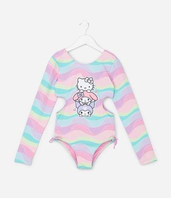 Maiô Infantil com Proteção UV  e Estampa Hello Kitty e Amigas - Tam 5 a 14 Anos